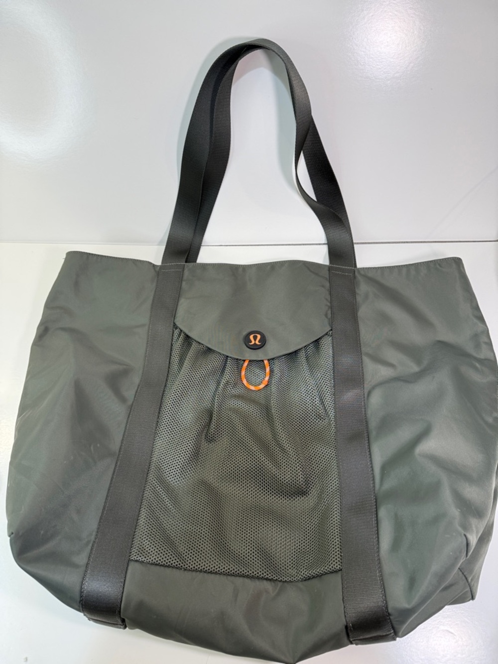 Lululemon Large Olive Tote with Orange Trim